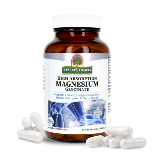 Nature's Answer Magnesium Glycinate Vegetarian Capsules 90 Count | Muscle Function, Relaxation & Stress Support | Vegan, Non-GMO, Made in USA