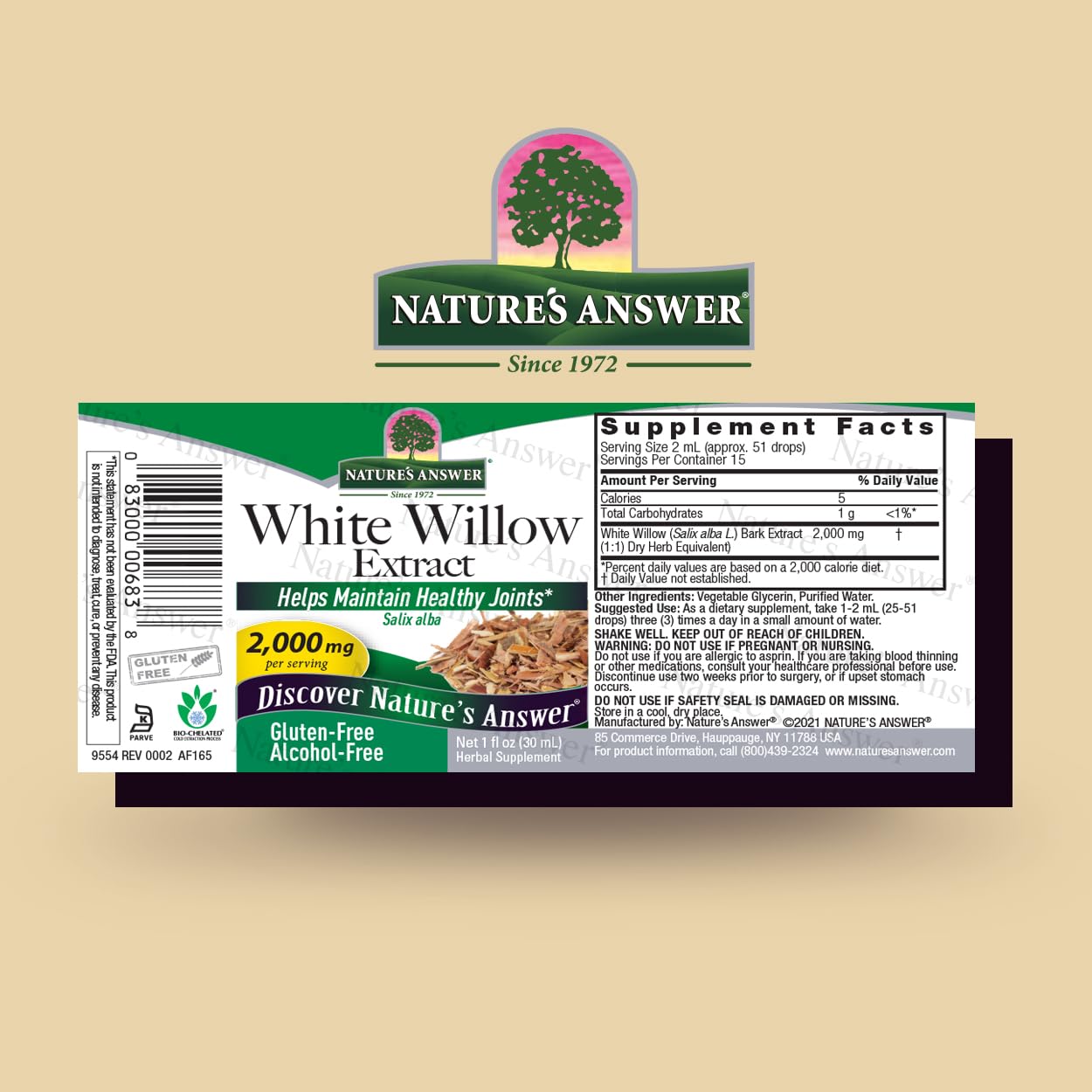 Nature's Answer White Willow Bark Extract 1 oz — Alcohol-Free, Gluten-Free, Non-GMO, Vegetarian Joint Support