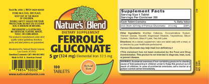 Nature's Blend Ferrous Gluconate Tablets, 100 Count