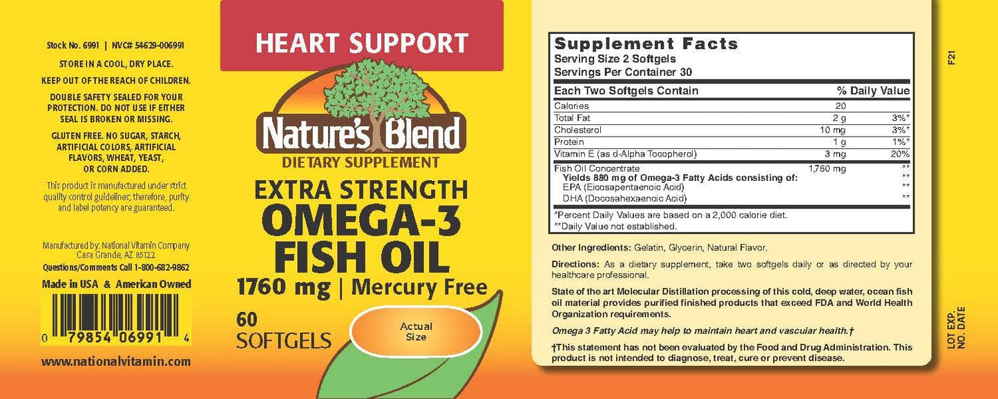 Nature's Blend Fish Oil 1760 mg Omega-3 Extra Strength - 60 Softgels