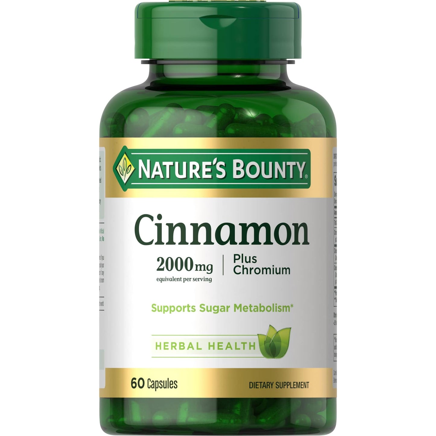 Nature's Bounty Cinnamon 2000 mg Plus Chromium – Sugar Metabolism Support, 60 Capsules
