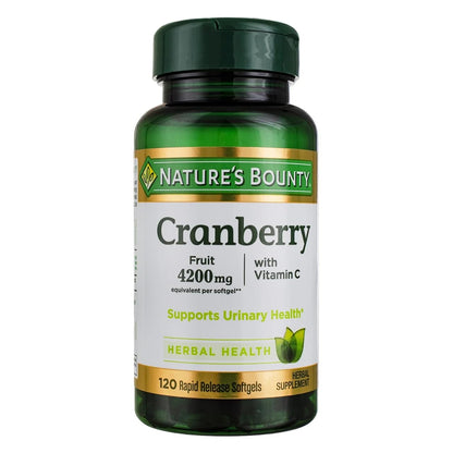 Nature's Bounty Cranberry Fruit Softgels 4200mg + Vitamin C, 100 Count