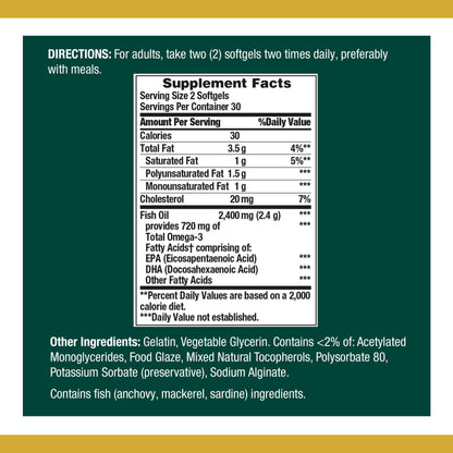 Nature's Bounty Fish Oil 1200 mg Omega-3 Softgels | Supports Heart Health
