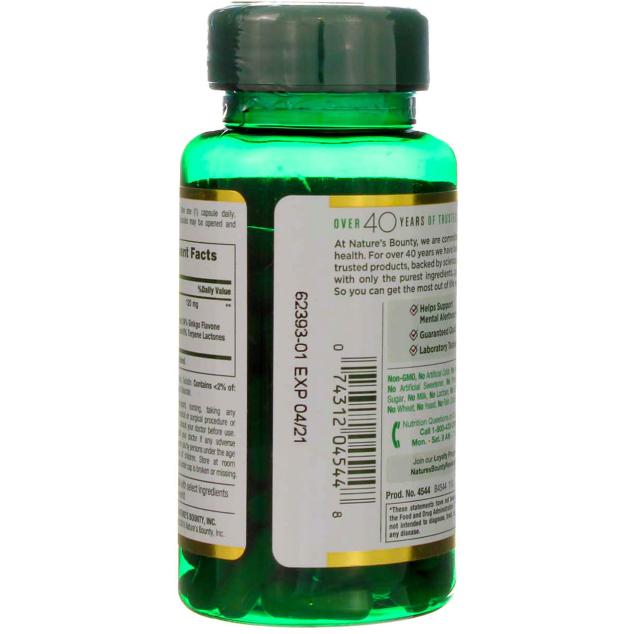 Nature's Bounty Ginkgo Biloba Capsule 120 mg - 100 ct | Standardized Extract