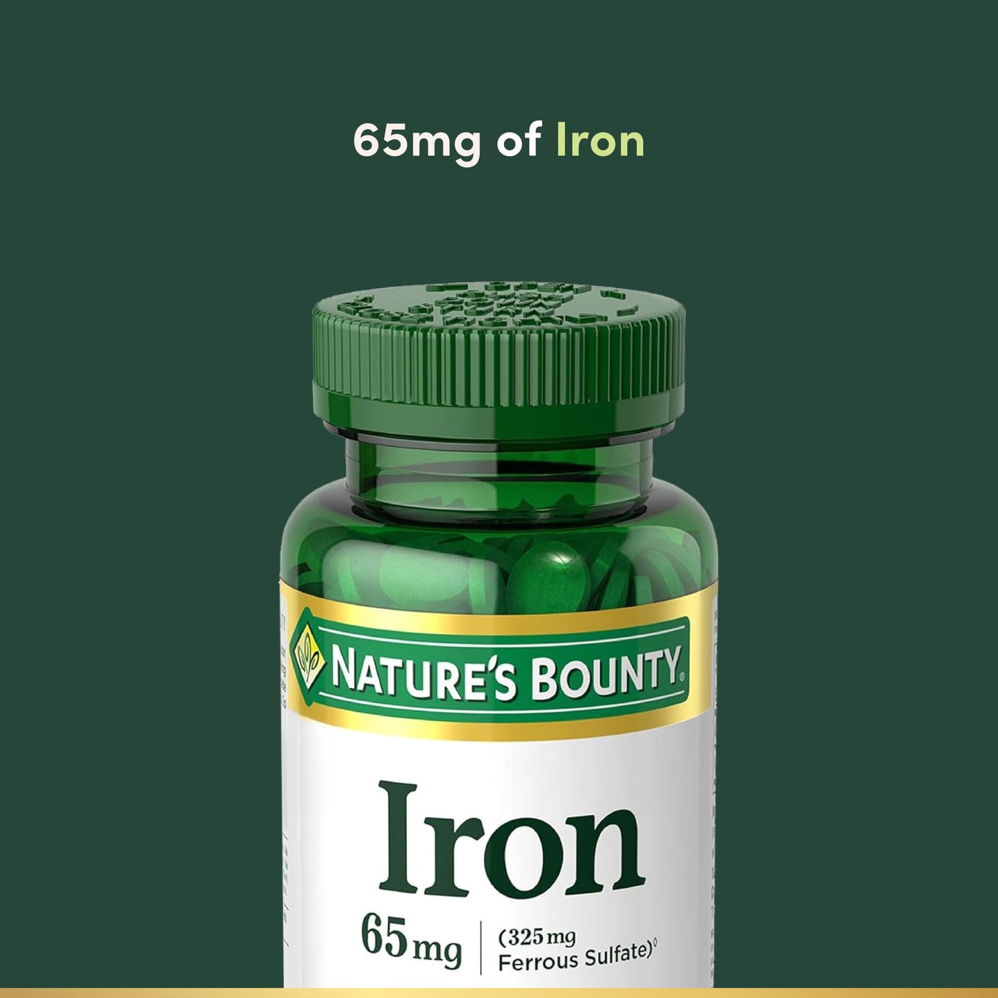 Nature's Bounty Iron 65 mg | Ferrous Sulfate 325 mg | Gluten Free, 100 Vegetarian Tablets