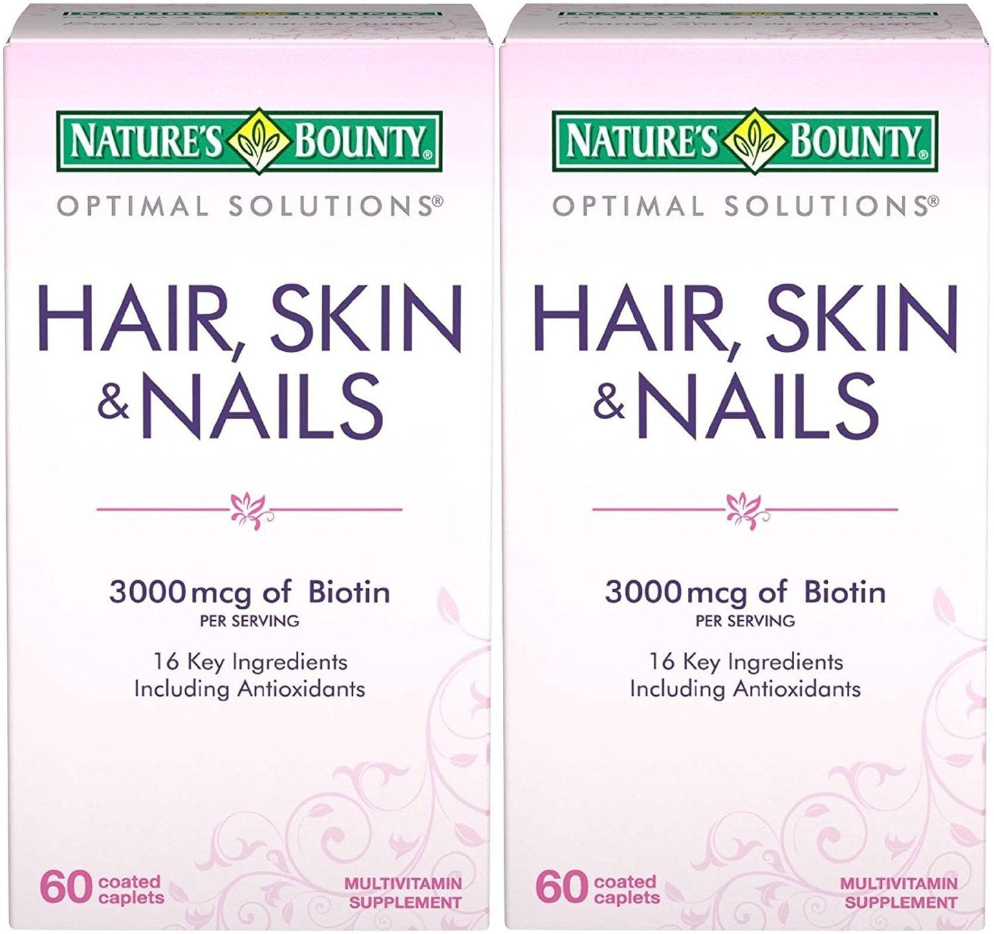 Nature's Bounty Optimal Solutions Hair, Skin & Nails Formula - 120 Coated Caplets (2 x 60 Count)
