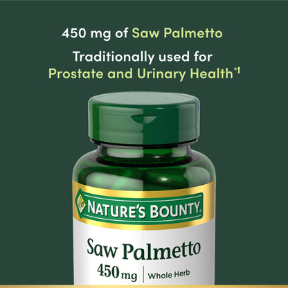 Nature's Bounty Saw Palmetto 450 mg – Prostate & Urinary Health, 100 Capsules