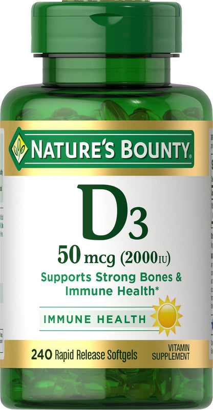 Nature's Bounty Vitamin D3 2000IU | Immune & Bone Health, 240 Softgels