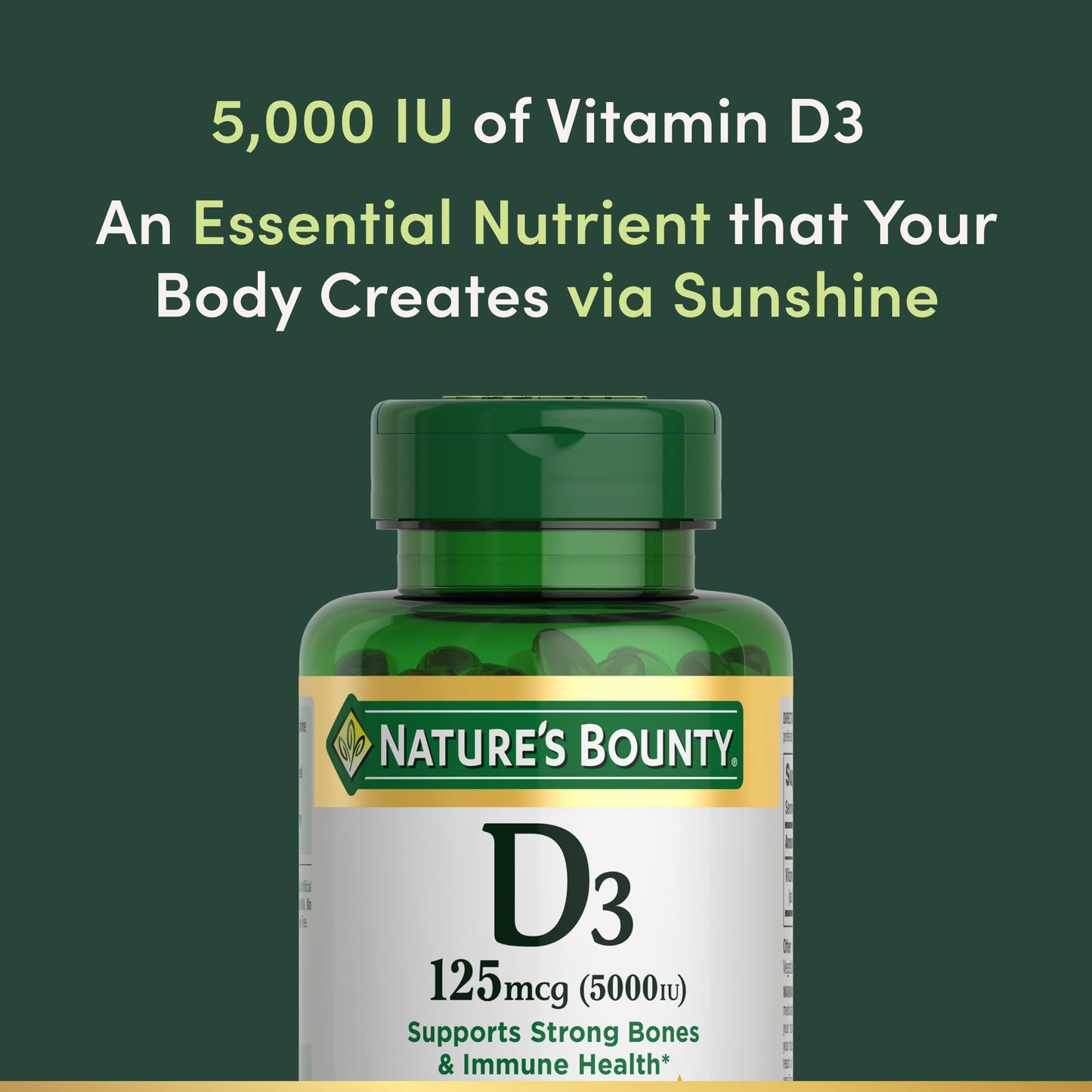 Nature's Bounty Vitamin D3 5000 IU Softgels, Rapid Release, Immune Support, Vitamin D Supplements, 150 Count