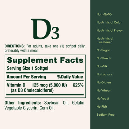 Nature's Bounty Vitamin D3 2000IU Softgels - Immune & Bone Health, 150 Count