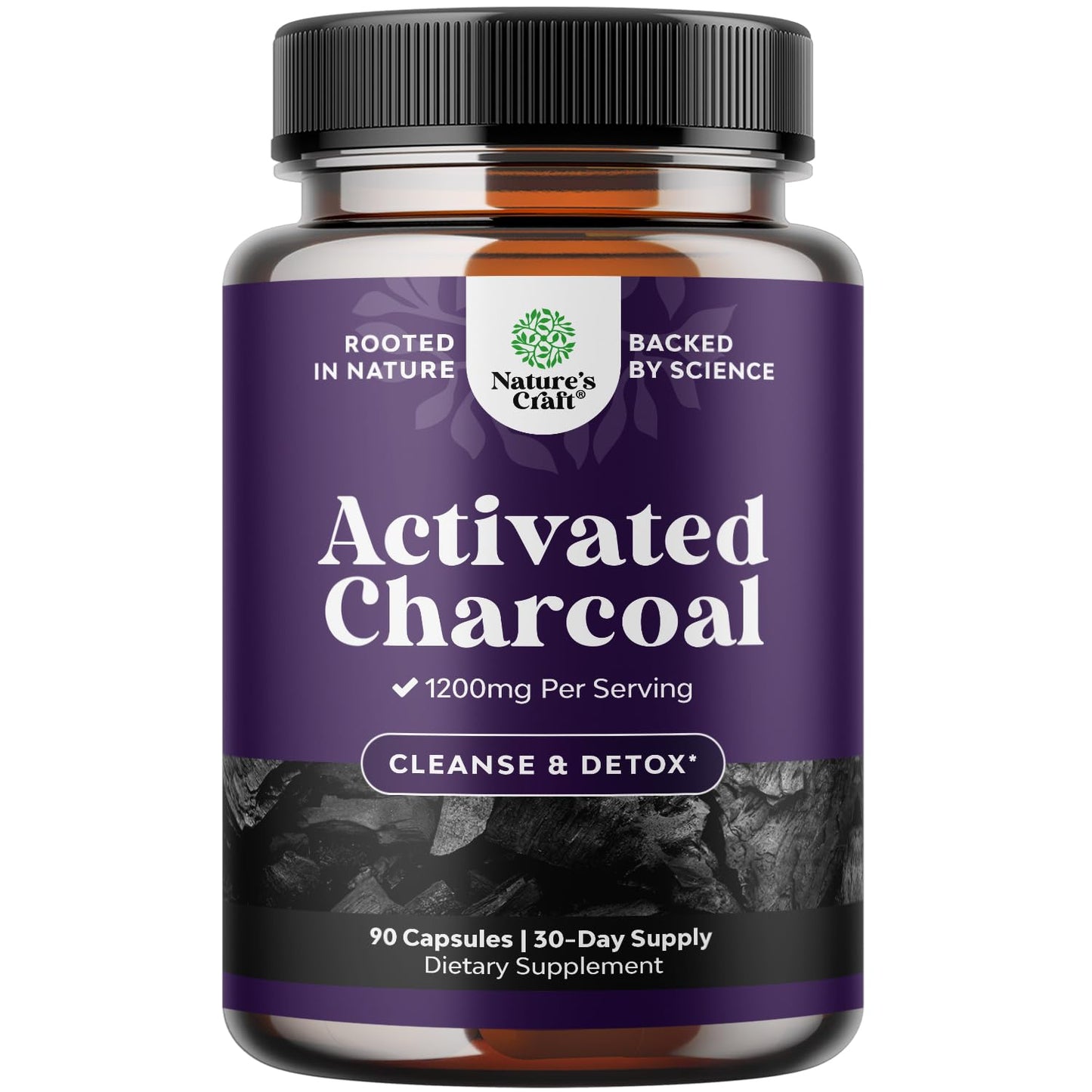 Natures Craft Activated Charcoal Pills – 1200mg Detox & Bloating Relief (90 Count)