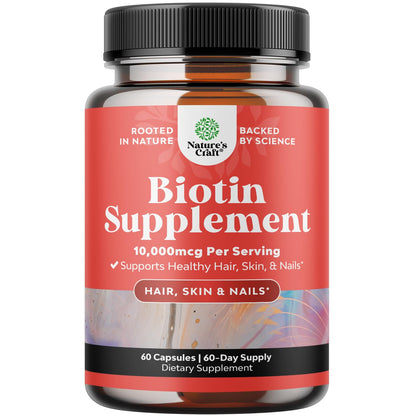 Natures Craft 10000 mcg Biotin Pills for Hair, Nails & Skin | Vegetarian Capsules