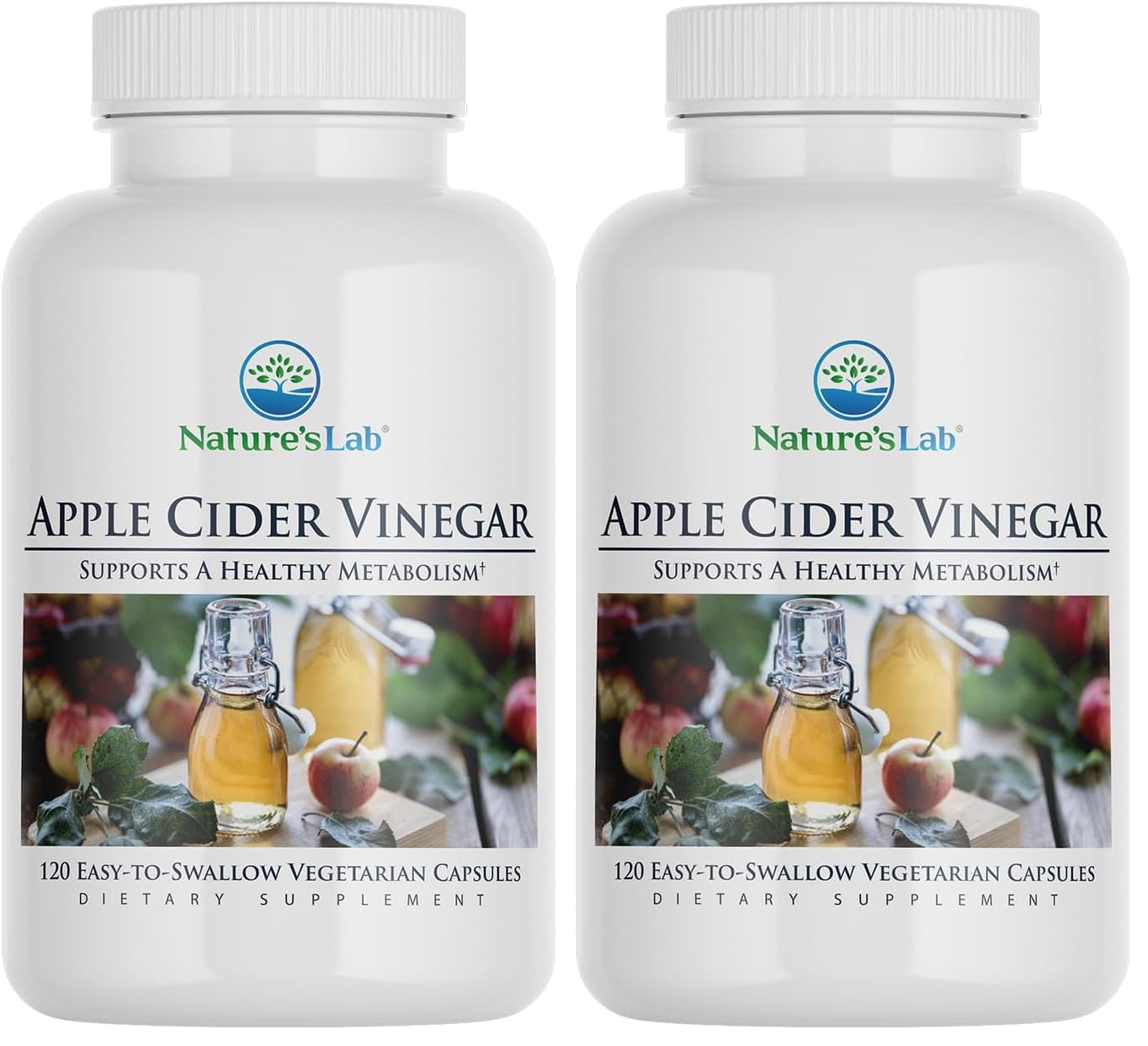 Nature's Lab Apple Cider Vinegar 1200mg with Chromium – 120 Capsules (Pack of 2)