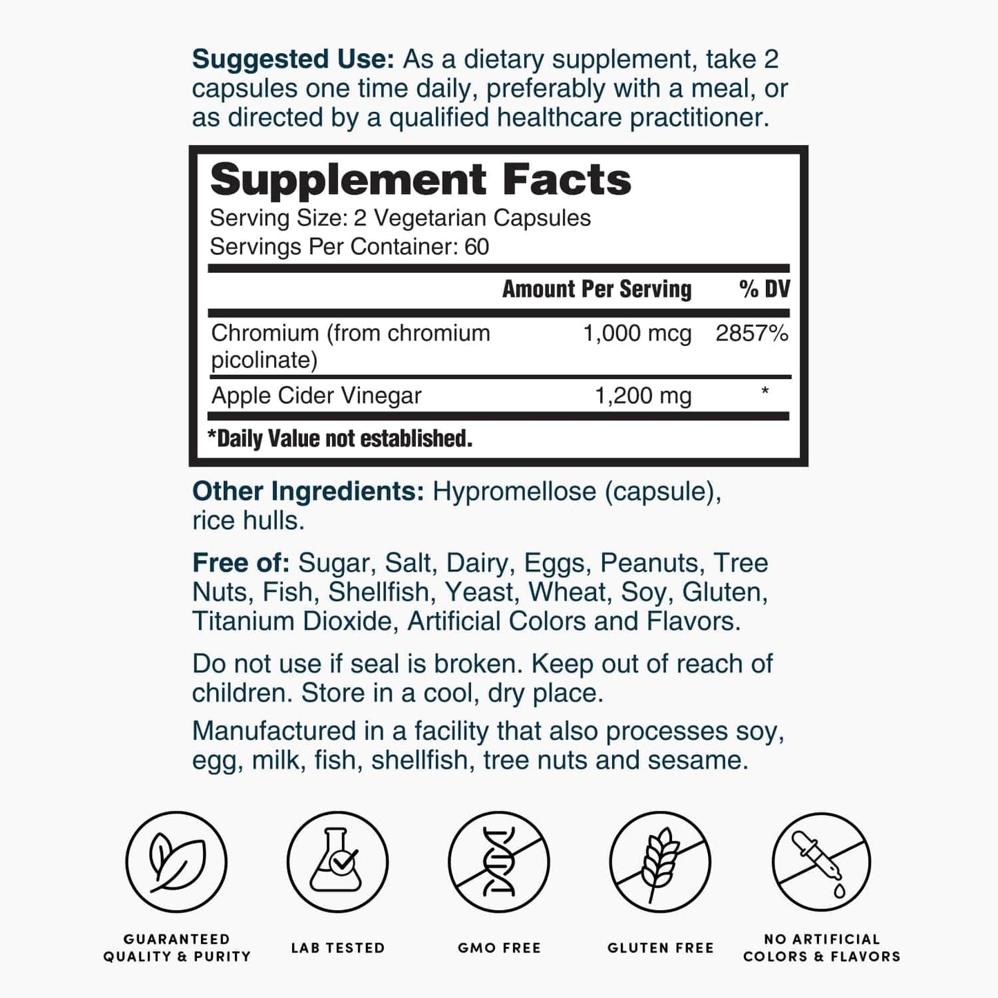 Nature's Lab Apple Cider Vinegar 1200mg with Chromium – 120 Capsules (Pack of 2)
