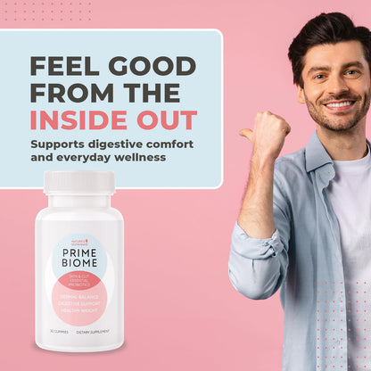 Nature's NutriWave PrimeBiome Probiotic Gummies – Plant-Based, Non-GMO, 30 Gummies, 6-Month Supply | GMP Certified