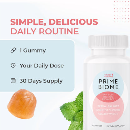 Nature's NutriWave PrimeBiome Probiotic Gummies – Plant-Based, Non-GMO, 30 Gummies, 6-Month Supply | GMP Certified