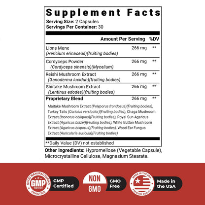 Nature’s NutriWave Dr. Love Roar Lion’s Mane Mushroom Supplement – Plant-Based Formula with Cordyceps, Reishi & Shiitake | Vegan, Gluten-Free, GMP Certified, Made in USA – 60 Capsules