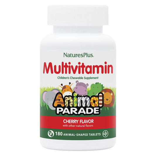 Nature's Plus Animal Parade Cherry Multivitamin for Kids – 180 قطعة قابلة للمضغ على شكل حيوانات، 90 جرعة