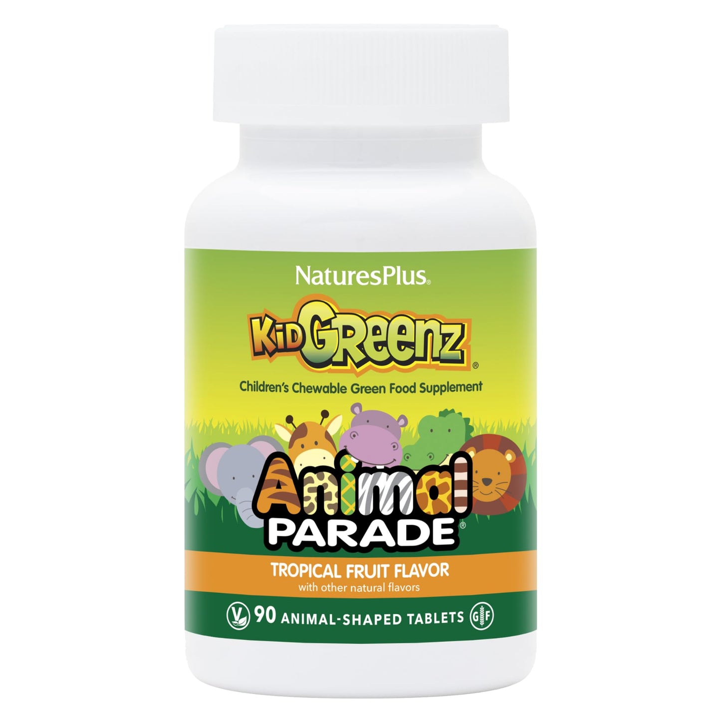 Natures Plus Animal Parade KidGreenz – 90 Animal-Shaped Chewables (Pack of 3) - Vegetarian & Gluten Free
