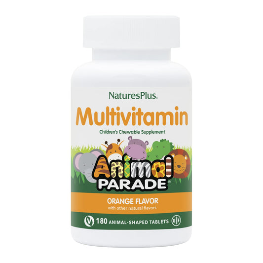 Natures Plus Animal Parade Kids Multivitamin - بنكهة البرتقال، 180 قرصًا للمضغ
