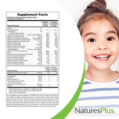 Natures Plus Animal Parade Children's Multivitamin - Vegan, Gluten Free, 180 Animal-Shaped Tablets (Pack of 2)