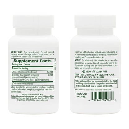 Natures Plus DHEA-10 with Bioperine - 10 mg, 90 Vegetarian Capsules (Gluten-Free)