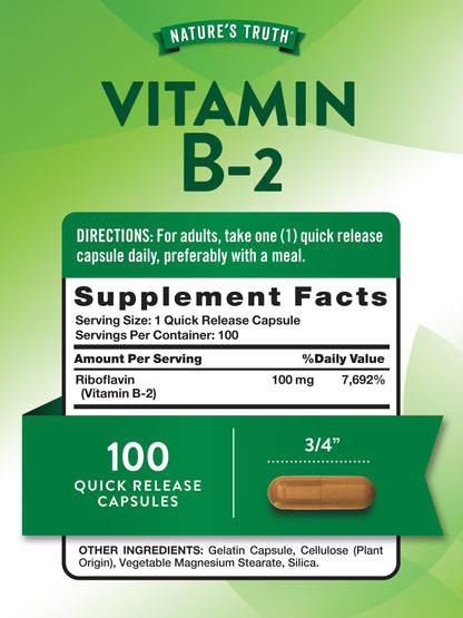 Nature's Truth B2 Vitamin 100mg - 100 Capsules | Non-GMO & Gluten Free Riboflavin (Pack of 2)
