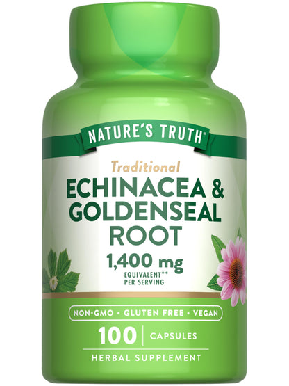 Nature's Truth Echinacea Goldenseal Capsules 1400mg - 100ct | Vegan & Gluten Free