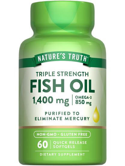 Nature's Truth Triple Strength Fish Oil Softgels - 1400 mg | 60 Count | Active Omega-3 | Non-GMO & Gluten Free