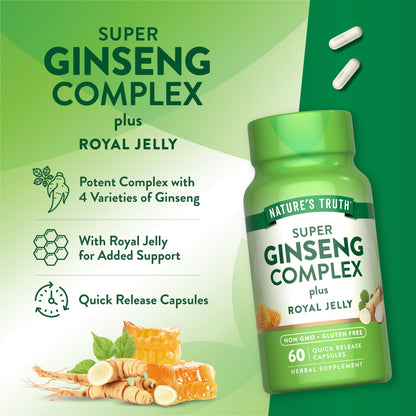 Nature's Truth Super Ginseng Complex | 60 Capsules | Royal Jelly Included | Non-GMO & Gluten Free
