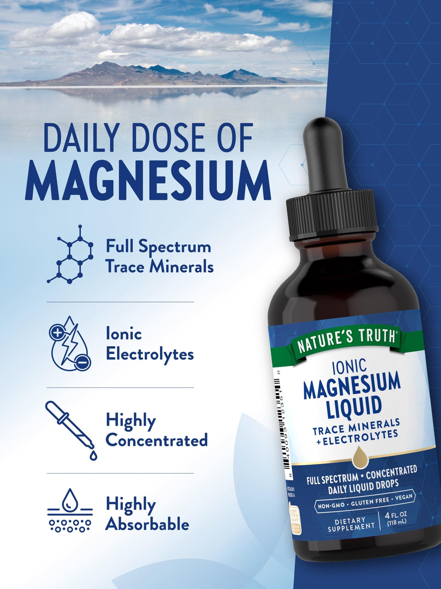 Nature's Truth Ionic Magnesium Liquid Drops – 200 mg, 4 oz | Electrolytes & Trace Minerals, Vegan, Non-GMO, Gluten Free