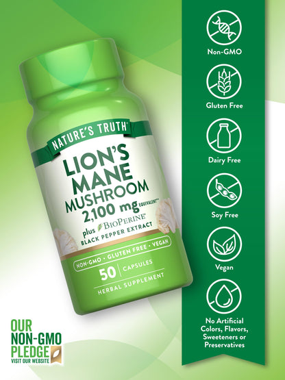 Nature's Truth Lions Mane 2100mg Capsules - 50 Count - Vegan, Gluten Free & Non-GMO