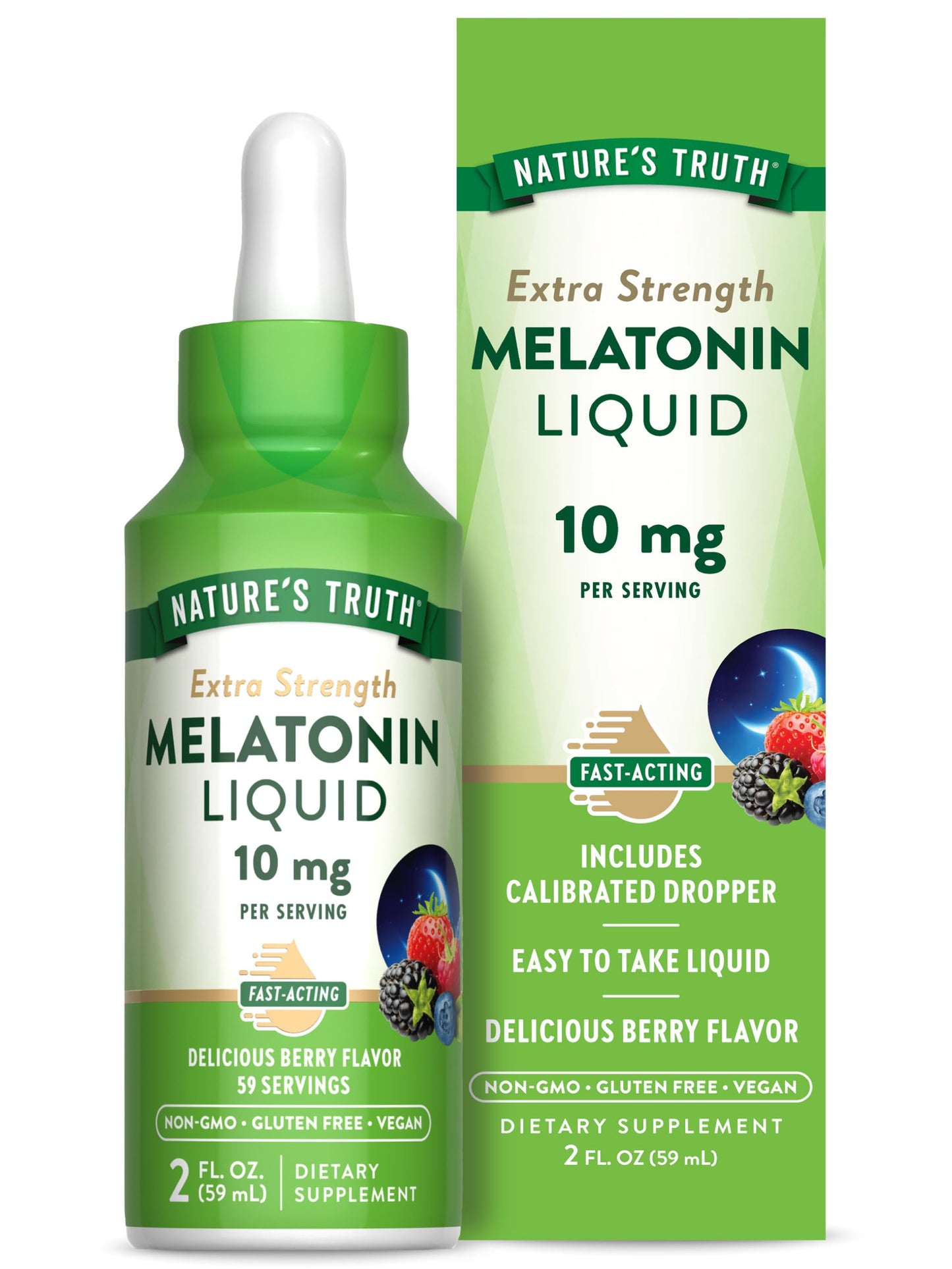 Nature's Truth Melatonin Liquid 10 mg Berry - Maximum Strength for Adults | Vegan, Non-GMO & Gluten Free