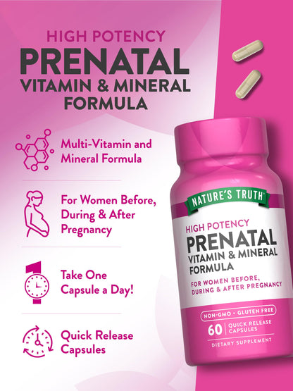Nature's Truth Prenatal Vitamins with Folic Acid - 60 Capsules | Non-GMO & Gluten Free