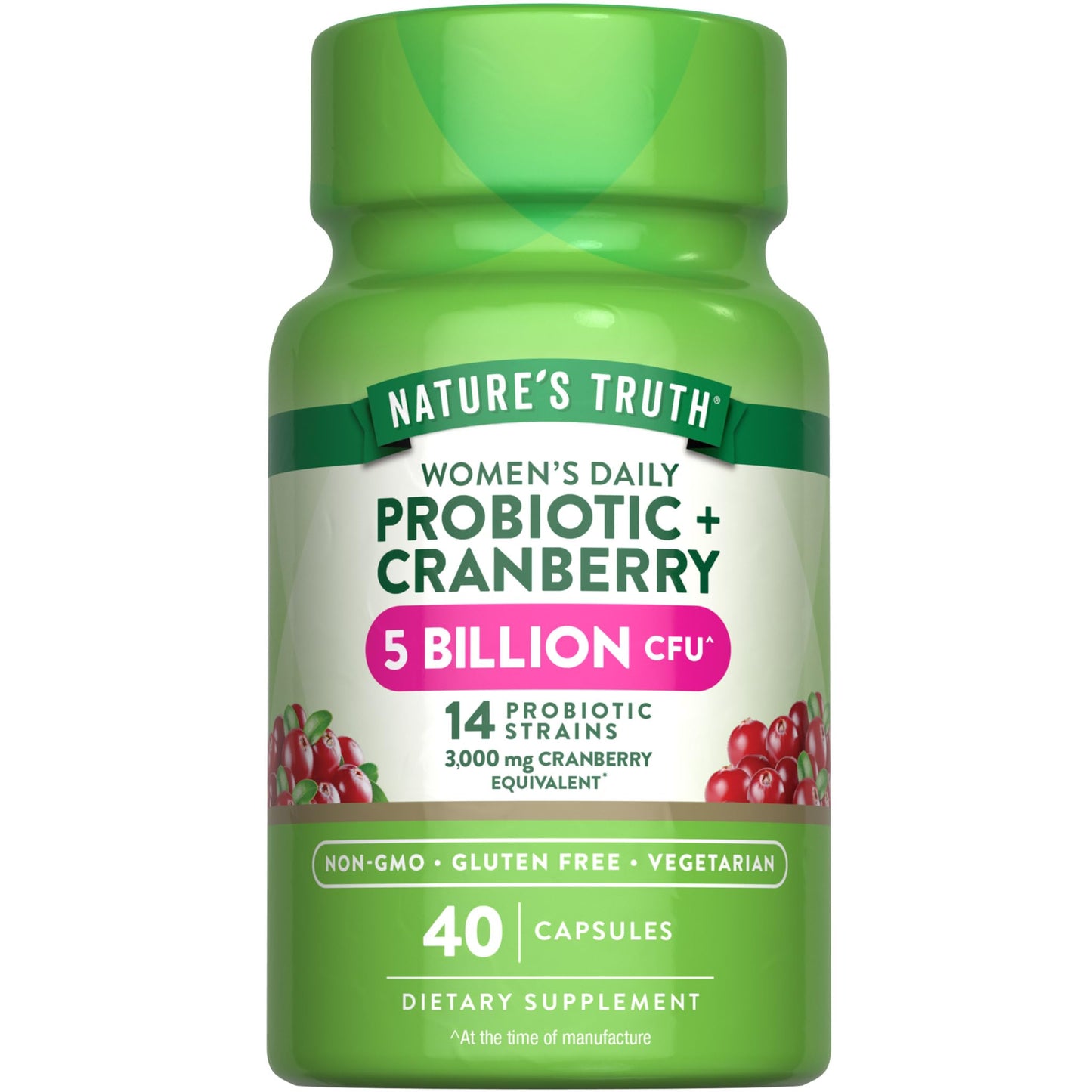 Nature's Truth Probiotics for Women | 5 Billion CFUs Daily | 40 Vegetarian Capsules | Cranberry | Non-GMO & Gluten Free