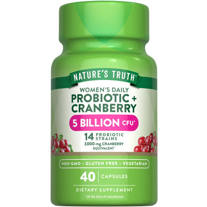 Nature's Truth Probiotics for Women | 5 Billion CFUs Daily | 40 Vegetarian Capsules | Cranberry | Non-GMO & Gluten Free