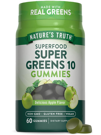 Nature's Truth Super Greens Gummies – 60 Count, Apple Flavor, Vegan, Non-GMO & Gluten Free