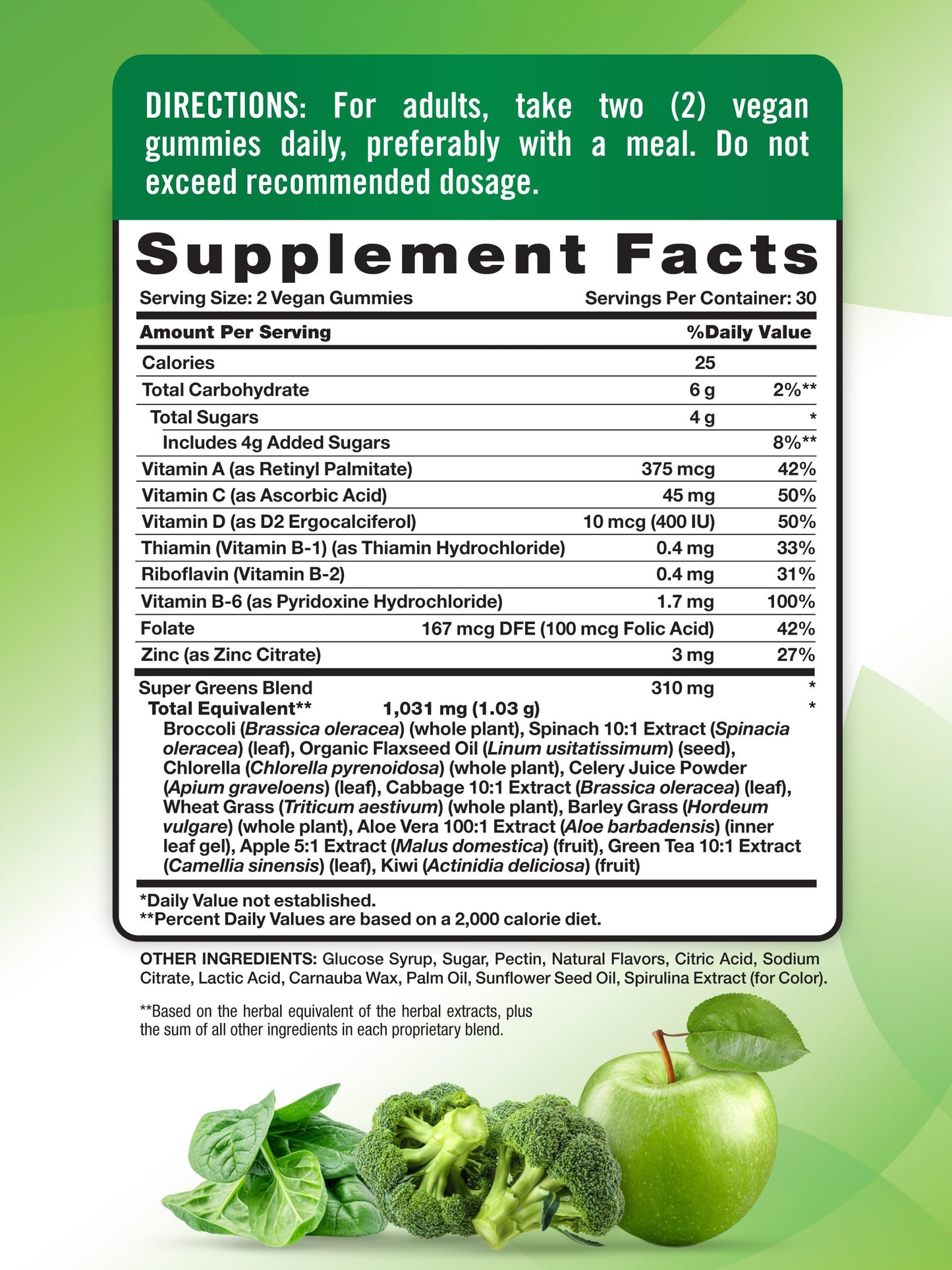 Nature's Truth Super Greens Gummies – 60 Count, Apple Flavor, Vegan, Non-GMO & Gluten Free