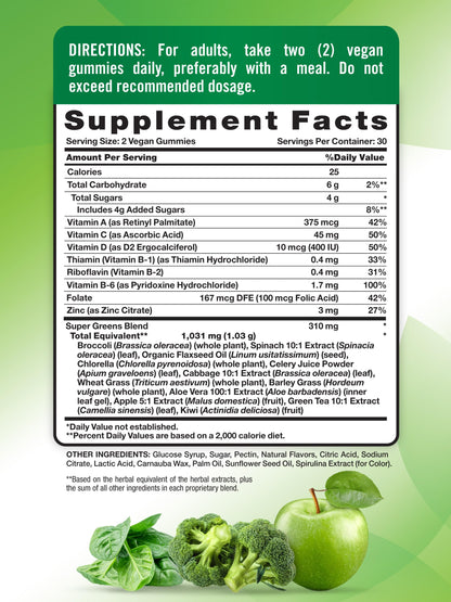 Nature's Truth Super Greens Gummies – 60 Count, Apple Flavor, Vegan, Non-GMO & Gluten Free