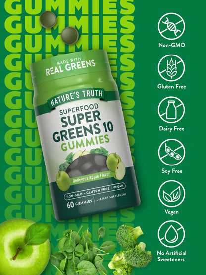 Nature's Truth Super Greens Gummies – 60 Count, Apple Flavor, Vegan, Non-GMO & Gluten Free