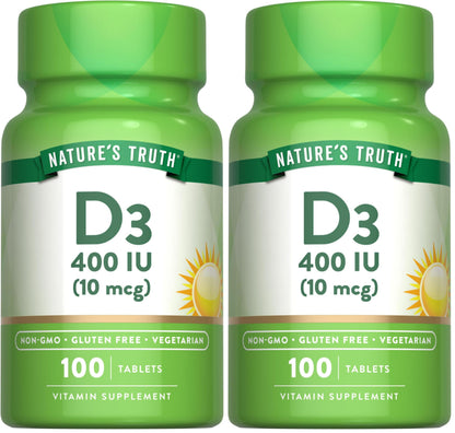 Nature's Truth Vitamin D3 400 IU – 100 Tablets – Pack of 2 | Vegetarian, Non-GMO, Gluten Free