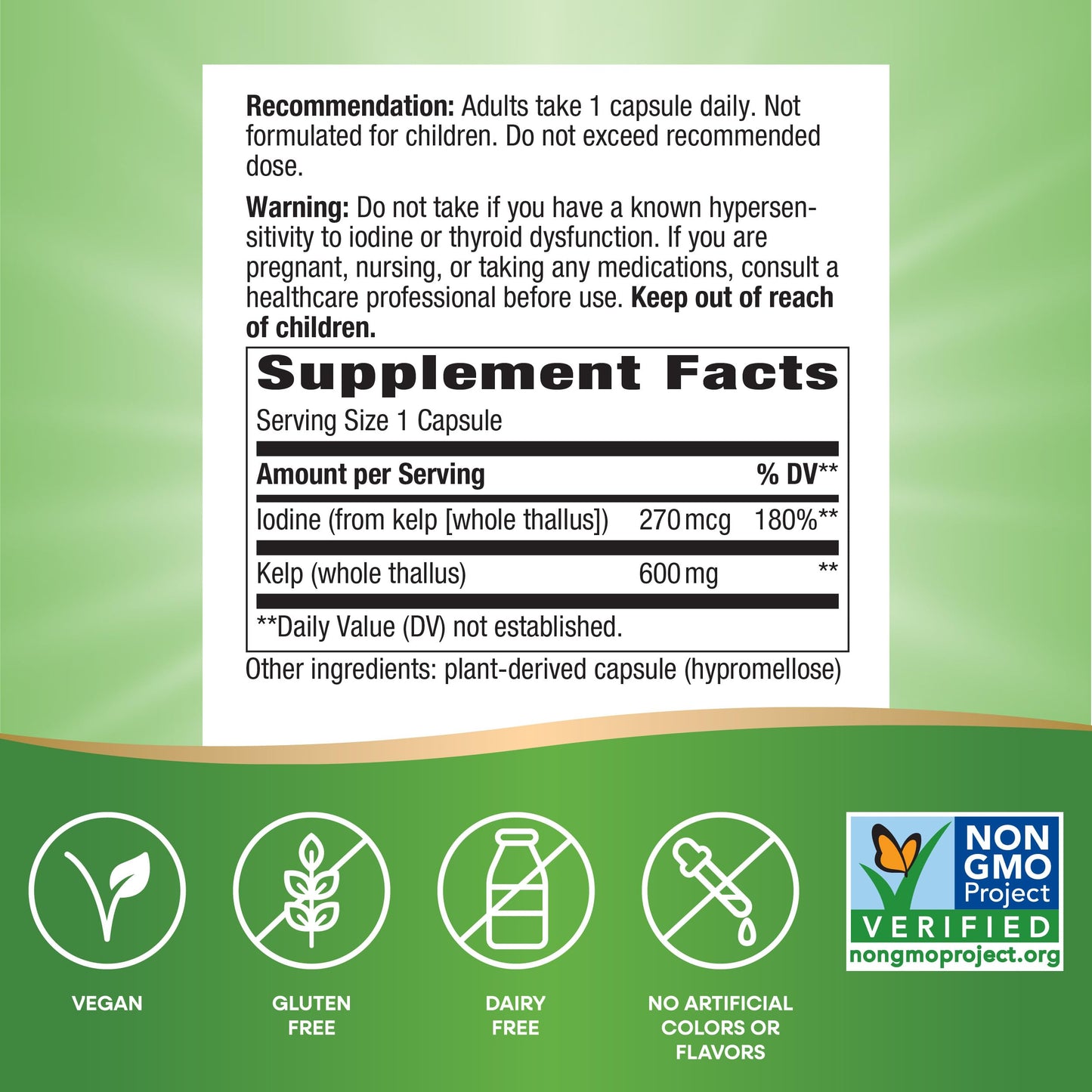 Nature's Way Kelp 600 mg - Supports Thyroid Function - 180 Capsules | Non-GMO Project Verified