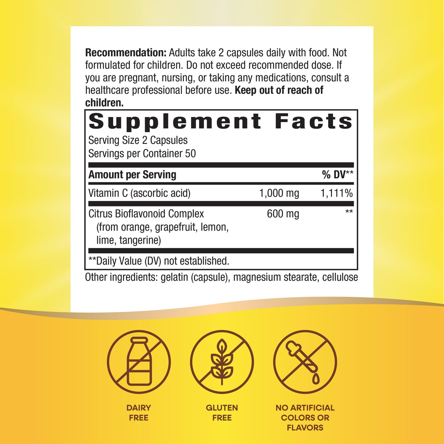 Nature's Way Vitamin C with Bioflavonoids – Immune Support, 1,000 mg/2 caps, 100 ct
