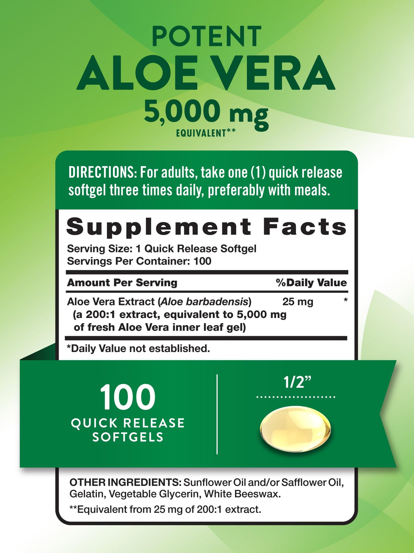 Nature's Truth Aloe Vera Softgels 5000 mg 100 Count | Non-GMO Gluten Free