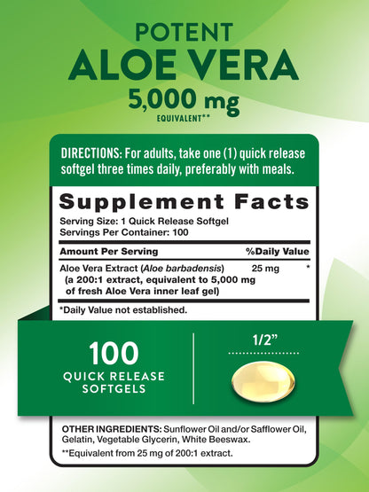 Nature's Truth Aloe Vera Softgels 5000 mg 100 Count | Non-GMO Gluten Free