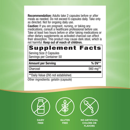 Nature's Way Activated Charcoal – 560 mg, 100 Capsules | Binds Gas in Digestive Tract