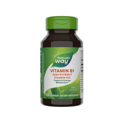 Nature's Way Vitamin B1 100 mg Thiamin HCl – High Potency, Gluten Free, 100 Caps (Packaging May Vary)