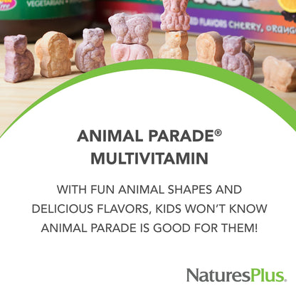 NaturesPlus Animal Parade Children's Multivitamin - 180 Animal-Shaped Chewables (90 Servings) | Vegetarian & Gluten Free