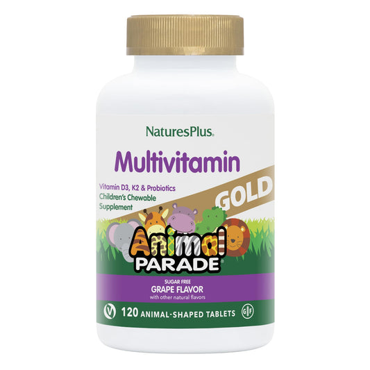 فيتامينات NaturesPlus Animal Parade Gold المتعددة للأطفال - بنكهة العنب | 120 قرص للمضغ، عبوة من 2 | نباتي وخالٍ من الجلوتين