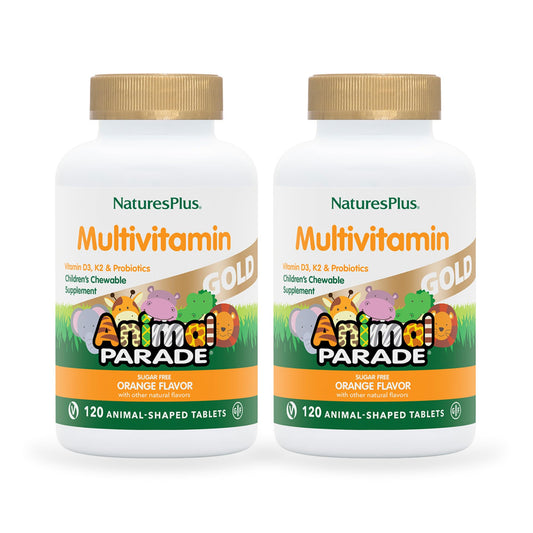 NaturesPlus Animal Parade Gold برتقال متعدد الفيتامينات قابل للمضغ - 120 قرص (عبوة من 2) خالٍ من الجلوتين